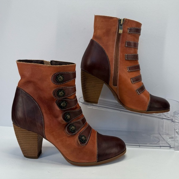 Spring step L’Artiste Lovech Two-Tone Leather Heeled Boots women’s size 9 - Picture 4 of 14
